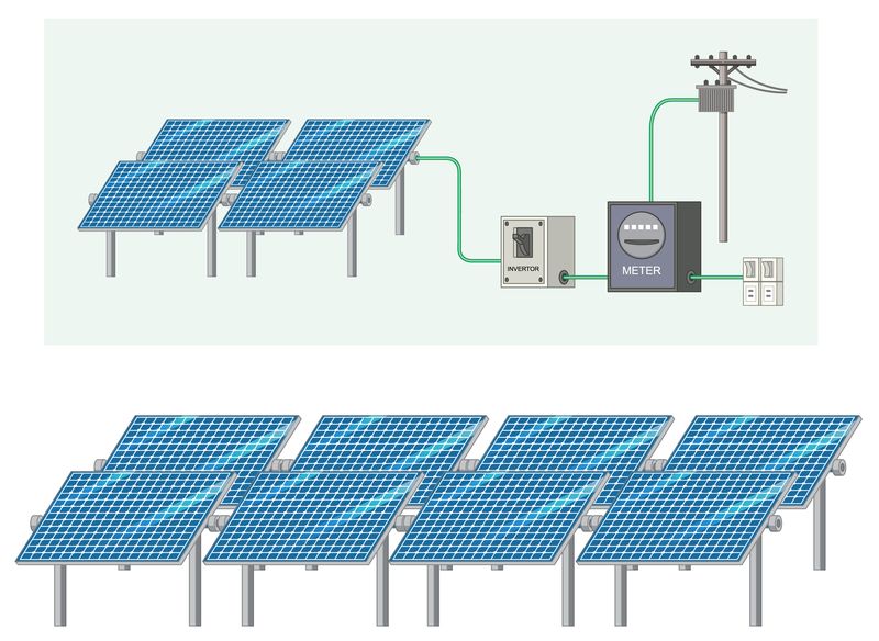 Schema des Netzanschlusses einer PV-Großanlage über eine Trafostation
